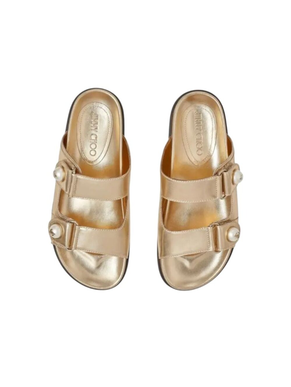 Jimmy Choo Fayence Leather Slide Sandals Womens 36 6 Gold Two Strap Slip On Shoe